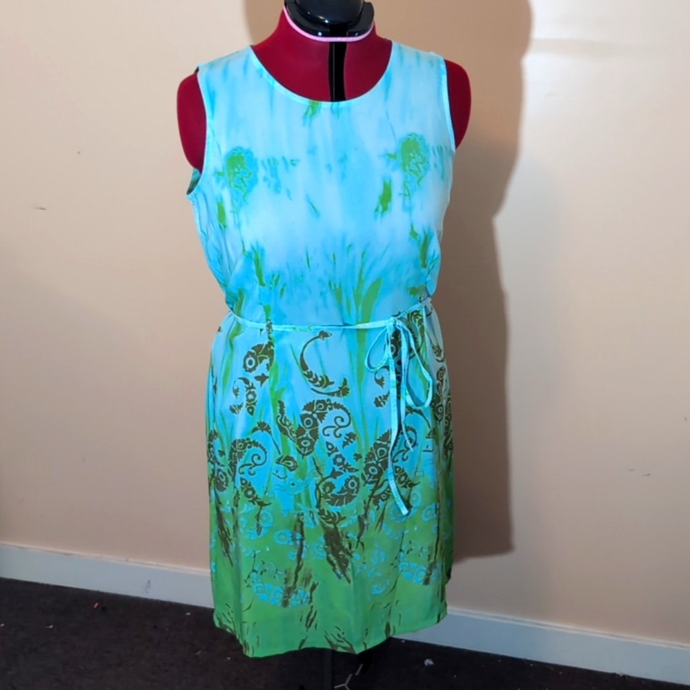 Jessica| Blue Sleeveless Dres with Green Hi Jungle Pattern